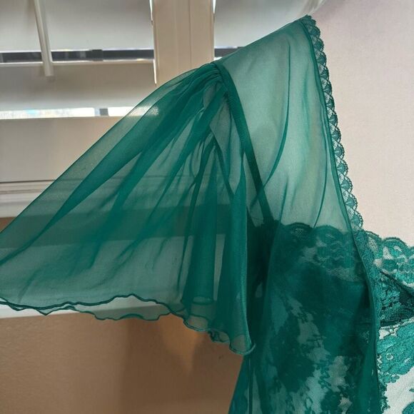 Andrea Kristoff Vintage Size S Lingerie Set Sheer Teddy And Robe Emerald Green - Picture 2 of 11